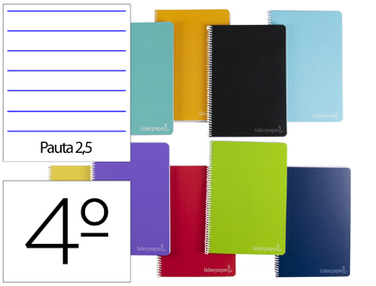 Cuaderno espiral Liderpapel Witty 4º tapa dura 80h 75g pauta 2,5mm. colores surtidos